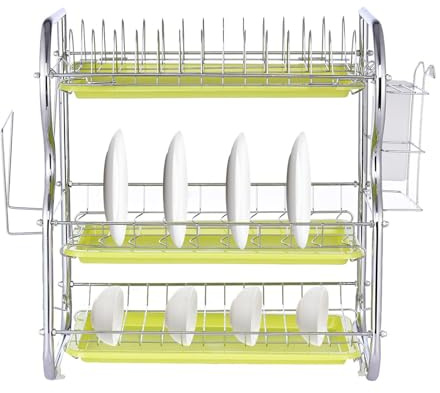 Scolapiatti - Grande a 3 livelli, supporto organizer da banco, vassoi di recupero 'acqua, accessorio porta coltello, soluzione di stoccaggio | scolapiatti a mano