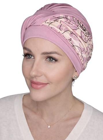 Deresina Aura - Turbante in bambù per la perdita dei capelli, copricapo chemio, Daisy Bloom Rosa, Taglia unica