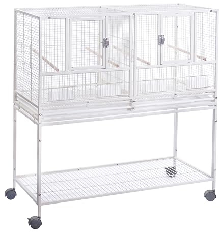 1F/2F/3F Stackable Center Divided Breeder Breeding Bird Flight Double Rolling Cage for Aviaries Canaries Cockatiels Lovebirds Finches Budgies Small Parrots. (White Vein, 1F)