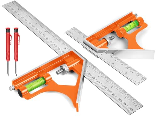 Flintronic Escuadra Combinada Ajustable, 300mm/150mm Escuadra Carpintero, Ángulo Combinado de Acero Inoxidable, con Nivel de Burbuja, para Carpintería Herramienta de Medición Multifuncional