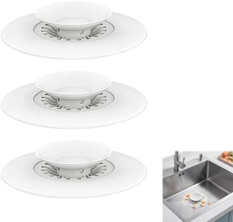 Set de 3 Tapones de Drenaje Universales en Silicona Flexible para Bañeras, Lavabos y Fregaderos – Tapa Presión con Filtro de Comida y Pelo, Limpieza Fácil, Adherencia Firme, Seguro y Duradero