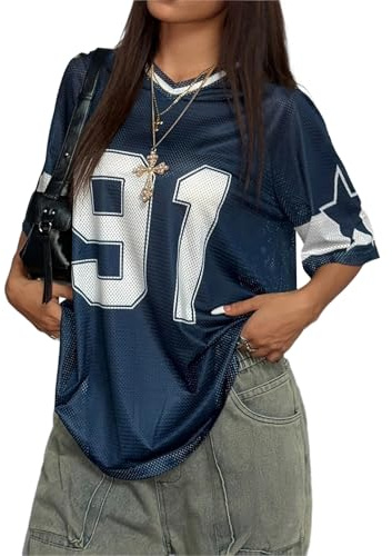 Fronage Women's Y2K Number 91 Print Jersey Oversized Baseball Jersey Short Sleeve Tops Streetwear T Shirt Aesthetic Clothes