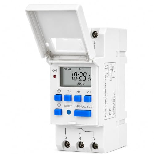 Horloge Programmable Programmateur Tableau Electrique Minuterie Numérique | Programmes AC220 V Interrupteur Horloge Digitale Modulaire Minuterie Numérique LCD sur Rail DIN pour Chauffe-Eau et Piscine