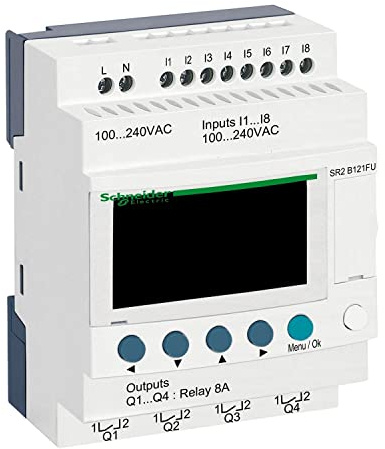 Schneider Electric compact smart relay, Zelio Logic SR2 SR3, 12 IO, 24V DC, clock, display, 4 relay outputs