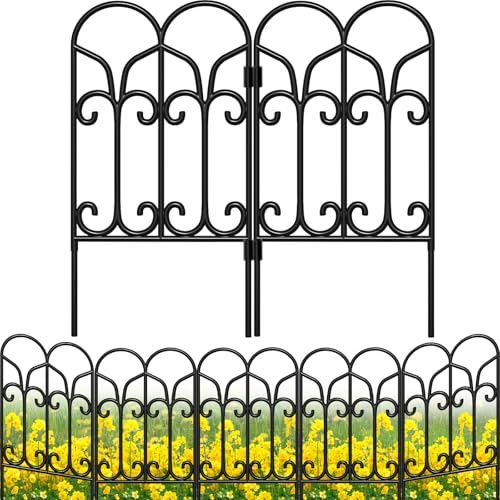 AMAGABELI 10 Panels 17in(H)×10ft(L) Decorative Garden Fences and Borders for Dogs No Dig Rustproof Metal Fence Panels Garden Edging Border Animal Barrier Fencing for Flower Beds Yard Patio Decor Black