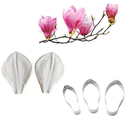 Fiore Petalo Venatore Taglierino Silicone Stampi Acciaio Inox Ripieno Set, Decorazione Dolci Toosl Coltello per Biscotti Cottura, Teglie e Sugarcract Cioccolato Gumpaste Torta - Magnolia