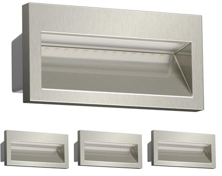 ledscom.de 4 pièces LED encastrées au mur NOLA, downlight pour l'extérieur, IP54, aluminium brillant, 140 x 70mm, blanc chaud
