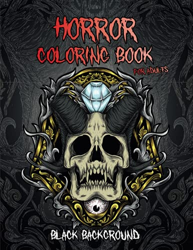 Horror Coloring Book – Black Background: Midnight Edition Halloween Coloring Book for Adults