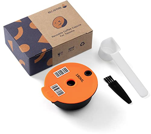 RECAFIMIL Filtro de café reutilizable, cápsulas de café recargables de 180 ml, cápsulas de plástico PP reutilizables compatibles con la cafetera Bosch Tassimo, accesorio para cafetera