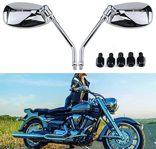 BREDUXSER Chrom Motorrad Lenker Spiegel Rückspiegel, M10 M8 Rückspiegel moto mit Packung Schraube für Scooter Street Bike Cruiser Chopper Sport Bike ATV