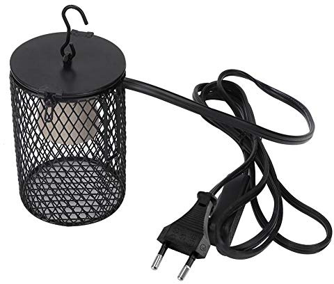 Akozon Reptil Anti-Verbrühlampe Metall Keramik Heizlicht Lampenschirm für Hühnerbrüter Schwarzer Schirm und Wärmestrahler Set Haustierbeheizt (EU 220V) Auto