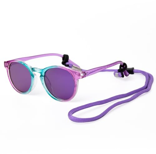 Kiddus Gafas de Sol Niña 4 a 7 Años, Polarizadas UV400 CAT3, Montura TR90 Flexible y Ligera, Sin BPA, con Cuerda Ajustable, Protección 100% UVA UVB, Cumple Normativa ISO y CE