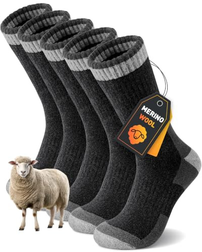 YUTYTH 5 Pairs Merino Wool Socks Mens, Winter Thick Thermal Wool Socks, Cosy Warm Hiking Socks Suitable for Outdoor Sports UK Size 7-11