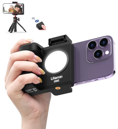 CG-02 Grip Holder for Smartphone Upgraded Phone Camera Grip w Remote Shutter Handheld Tripod Mount Fill Light Handheld Photography Accessories Compatible with iPhone 17 16 15 14 Pro Max etc