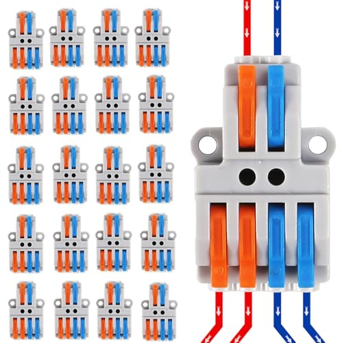 MELFIE 20PCS Lever Wire Connectors, 2 in 4 Out Quick Wire Connectors, Electrical Lever Nuts Wire Connectors Push-in Conductor Terminal Block AWG 28-12