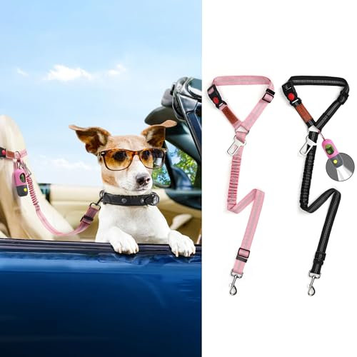 Anschnallgurt Hund Auto 2 in 1 | Hundegurt Auto Rückbank Sicherheitsgurt Hunde für Auto Hunde Anschnallgurt Auto (Rosa & Schwarz)
