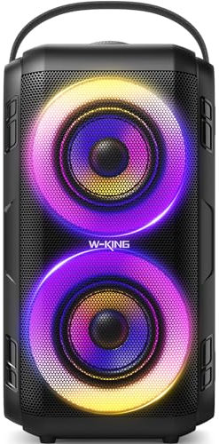 W-KING Bluetooth Speaker Wireless with 2 Full-Range Drivers-Super Bass, 80W Portable Party loud Outdoor Speaker with LED Lights, Huge 105dB Sound, IPX5 Big Large Speaker, 24H, U-Disk, TF Card, AUX, EQ