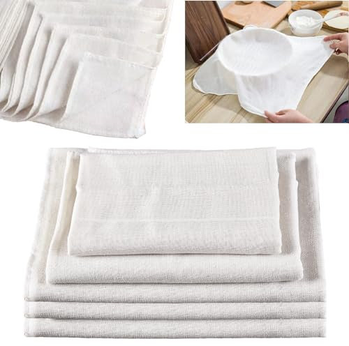zrfgbxim 5 Pz Garza Alimentare per Filtrare, 50x50 cm Panni da Formaggio per Filtrare, Filtrante per Alimenti, Panni in Mussola per Cucinare, Panno di Formaggio Cotone Non Sbiancato per Formaggio
