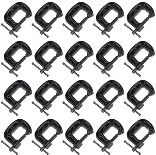 MUKCHAP 20PCS 1 Inches G Clamp, Black Metal G Clamps, 25mm Jaw Opening Small Screw Clamps Set for Assembly