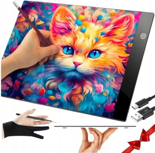 Leuchttisch A4 LED Licht Pad Painting Zeichenplatte für Diamant Malerei Bilder Malen Designen Zeichnen Skizzieren Zeichenbrett Zeichen Brett Künstler Leuchtplatte mit USB Kabel
