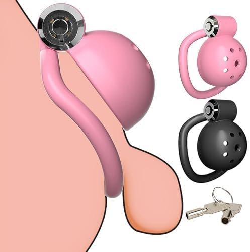 Gabbia di castità uomo con 5 anelli curvi di diverse dimensioni, piccola gabbia per il pene con chiusura one-touch per un facile bloccaggio, gabbia per il cazzo SM bondage slave sex toys (Black)