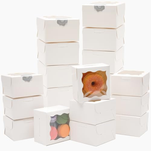Gcardist Lot de 30 boîtes de boulangerie blanches avec fenêtre - 10 x 10 x 6,3 cm - Mini cookie macaron - Petites boîtes à beignets (10 x 10 x 6,3 cm)