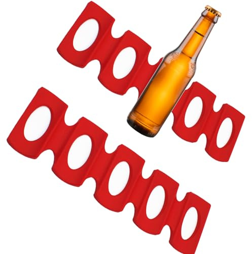 Lansls Set Di 2 Portabottiglie Per Frigorifero, In Silicone, Antiscivolo, Portabottiglie Pieghevole, Può Contenere 15 Bottiglie, Per Cucina Pantry Cabinet Porta Birra (Rosso)