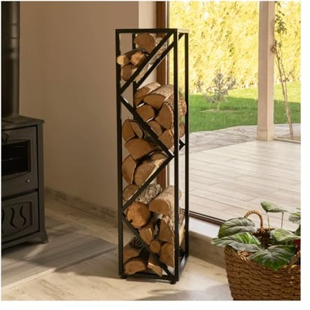 Estante de leña resistente para uso en interiores y exteriores, soporte de leña fácil de montar para patio, jardín y chimenea, 47.2 x 11.8 x 11.8 pulgadas