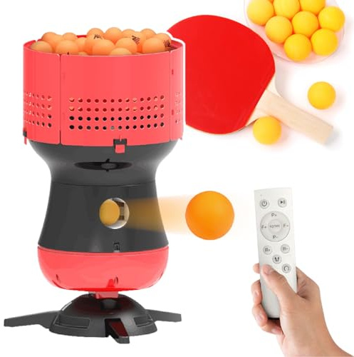 XEEAOFE Table Tennis Robot with 90 Ball Reserves, Ping Pong Ball Machine, Cordless Control, Programmable Drills-Frequency/Ball Speed/Rotation/Landing/Height