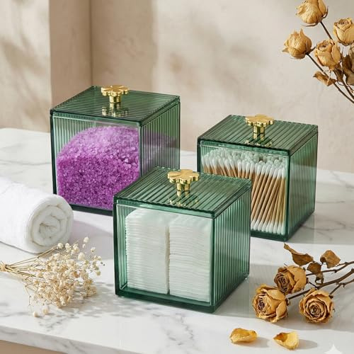 Lucywey 3 Pezzi Quadrato Verde Tampone di Cotone, Contenitore per Tamponi di Cotone 10*8cm per Tamponi di Cotone/Filo Interdentale/Batuffolo