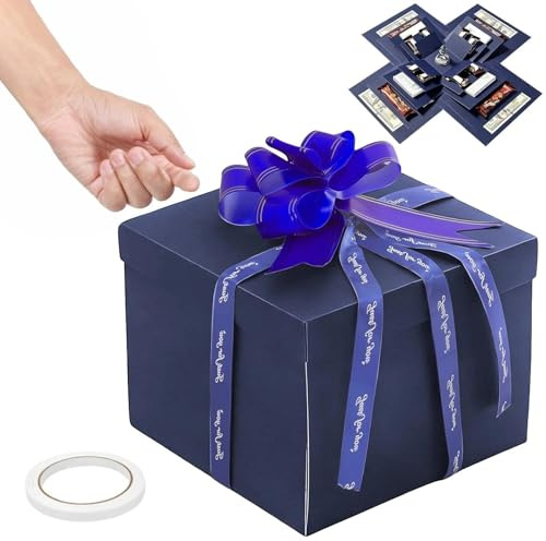 XBAIPIN Caja Sorpresa Explosión 5 Niveles – Kit Regalo Manualidad Fácil con Cintas – Perfecta para Cumpleaños, Aniversarios, San Valentín – Azul