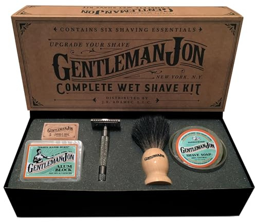 Gentleman Jon Safety Razor Shaving Kit - Vintage Wet Shave Grooming Set for Men, With Old Fashioned Razor, Badger Hair Shaving Brush, Alum Block, Shave Soap, Stainless Bowl & Double Edge Safety Blades