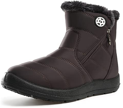 Gaatpot Botas para Mujer Botines de Invierno Forradas con Pelo Botas de Nieve Antideslizante Zapatos Outdoor Ligero,Marrón café,38 EU