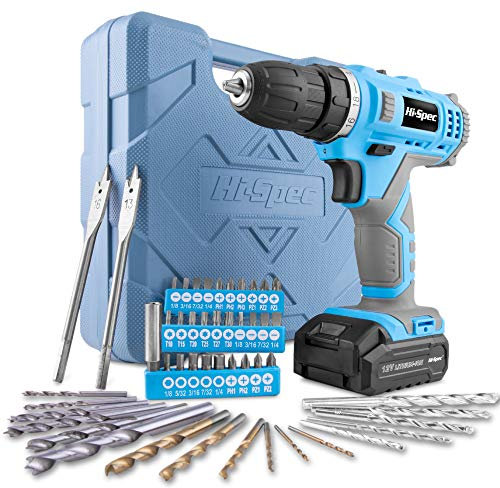 Hi-Spec 50pc Blue 12V Drill Driver Set – Cordless Electric Battery Drill & Bit Set in Toolbox, Portable Power Tools for DIY Projects, Home Repairs, Maintenance & Home Improvement