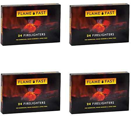 Flamefast Firelighters Starter Blocks, Quick Start Eco Barbecue, Wood Burner, Open Fire - 4 Packs of 24 (96 firelighters)