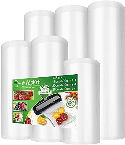 WVacFre 6 Folienrollen (1)15x600cm und (2)20x600cm und (3)28x600cm Vakuumierrollen für Lebensmittel,BPA-Frei Vakuumierbeutel Sous Vide Beutel Folien für Vakuumierer und Folienschweißgeräte Geeignet
