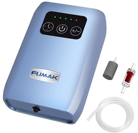 FUMAK Aquarium Air Pump, USB Rechargeable Lithium Battery Powered Portable Air Pump for Fish Tanks up to 60 Gallons, AC/DC Dual Mode Oxygen/Aerating Pump for Outdoor Fishing, Emergency, Power Cuts