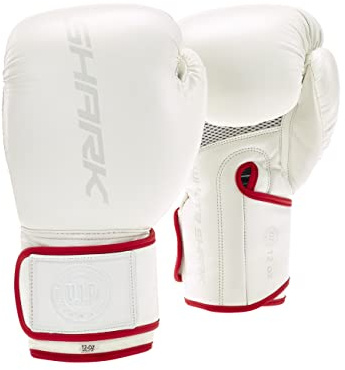 VIP Unisex Hite Shark Pro Training Sparring, Dx Lenta Pu Hide Leather Muay Thai Mma Kickboxing He Boxing Gloves, White, 10oz UK