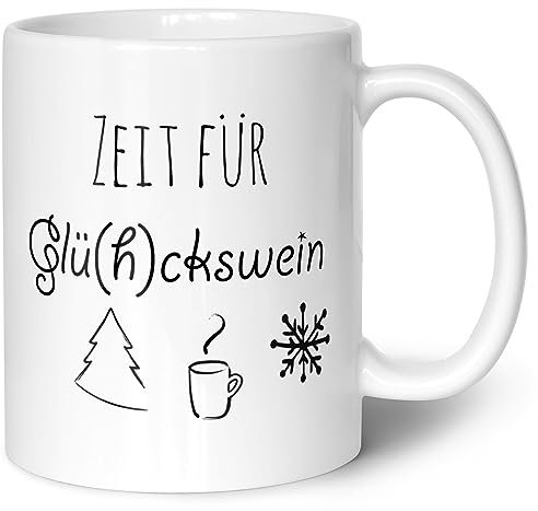 Printed Mug with Christmas Motif – Time for Glühckwein – Mulled Wine Mug as a Gift for Boyfriend Girlfriend – Beautiful Christmas Gifts for Him and Her – Colour White