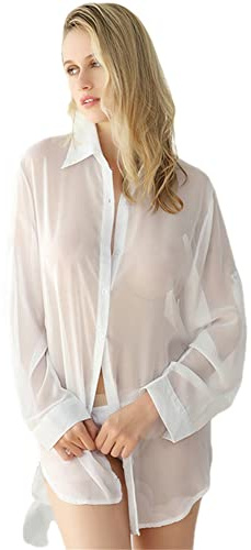 Chemisier de style décontracté Youllyuu pour femme - Blouse en dentelle blanche à boutons, débardeur transparent en mousseline, Noir , L
