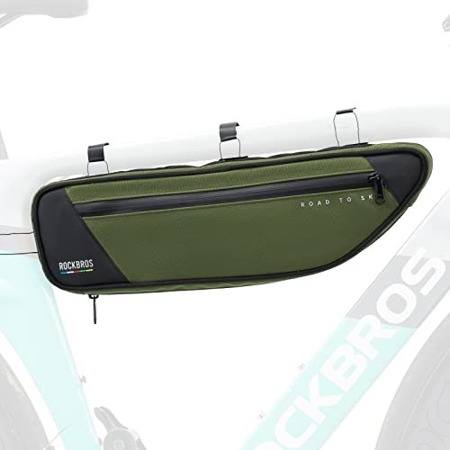 ROCKBROS Road to Sky Fahrrad Rahmentasche Reflektierende Wasserabweisende Fahrradtasche für Rahmen 2L Dreieckstasche für MTB/Rennrad/Gravelbike Grün