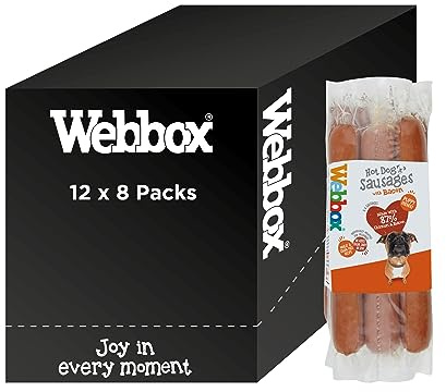 Webbox Hot Dog Sausages Dog Treats - Puppy Friendly, Individually Wrapped for Freshness, No Artificial Colours, Wheat and Grain Free (12 x 8 Packs)