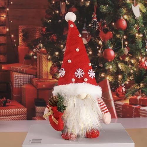 Christmas Gnomes Plush Decorations,Holiday Elf Handmade Santa Plush Gnom，Home Tabletop Ornaments Thanks Giving Day Gifts Swedish Decor Gnomes (Red)