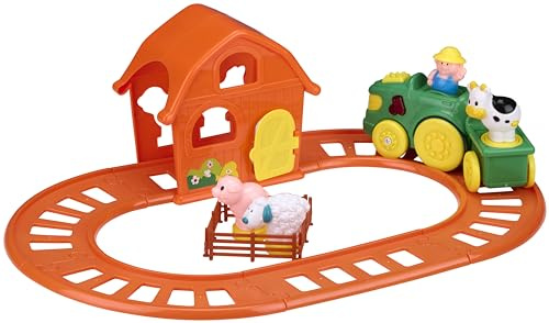Eddy Toys Jouet de Ferme - Train Jouet avec Son et lumière - Train Jouet avec Animaux de la Ferme - Inclus: Piles AA, Orange