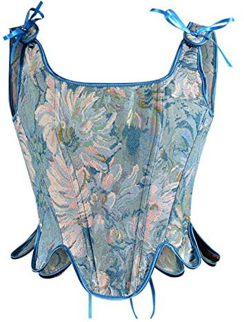 Antermaxier Las mujeres de la vendimia de impresión floral chaleco bordado de flores Patrón apretado cordón Tie-up Tank Bustier Corsé