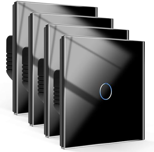 CNBINGO Touch Lichtschalter,Glas Lichtschalter Unterputz 1 Fach 2 Weg Wandschalter mit Glasrahmen 86mm Touch Schalter,Weiß,4 PCS