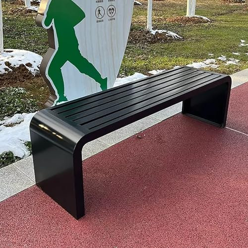JKGHK Trädgårdsbänk, Park Backless Bänk, Metallbänkstol, Utemöbler Sittplatser, Val av färger, för veranda, uteplats, trädgård, gräsmatta, balkong, bakgård och inomhus (Färg : Svart, Storl