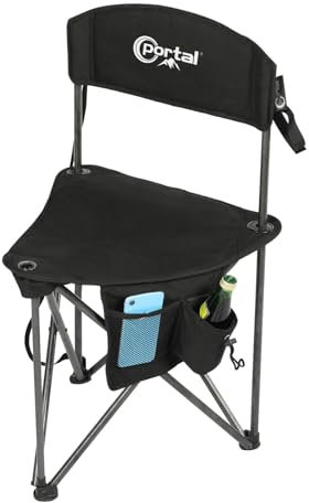 Portal Campinghocker Faltbar mit Rückenlehne Dreibeinhocker Klapphocker Extra Breit Ultraleicht Tragbarer Angelstuhl 78cm Hoch Fußhocker 100KG Belastbar mit Seitentasche für Angeln Camping Wandern