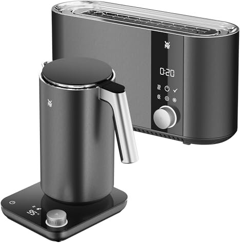 WMF Set 2-teilig Master Toaster Langschlitz motorisiert, Toaster 2 Scheiben, XXL-Toast, automatische Brotzentrierung und Master Wasserkocher doppelwandig, Edelstahl, 1,3l, elektrischer Wasserkocher