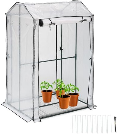 Relaxdays Gewächshaus Balkon, 4 Ablagen, HxBxT: 150 x 100 x 80 cm, Foliengewächshaus, PE-Folie, Stahl, transparent/grün